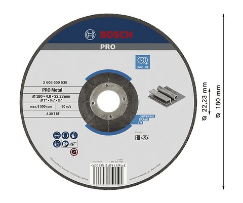 Disco de rebarbar colado Ø180 mm PRO Metal BOSCH