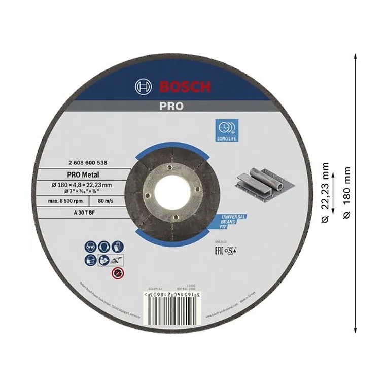 Disco de rebarbar colado Ø180 mm PRO Metal BOSCH 2