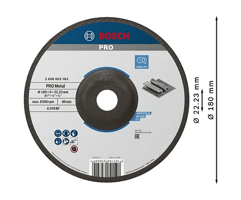 Disco de rebarbar colado Ø180 mm PRO Metal BOSCH