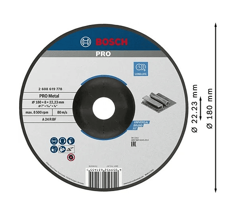 Disco de rebarbar colado Ø180mm PRO Metal BOSCH