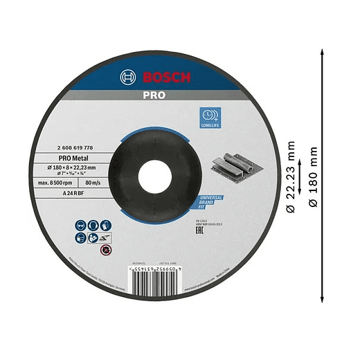 Disco de rebarbar colado Ø180mm PRO Metal BOSCH 2