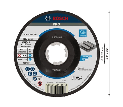 Disco de rebarbar Ø115mm colado PRO Metal BOSCH 