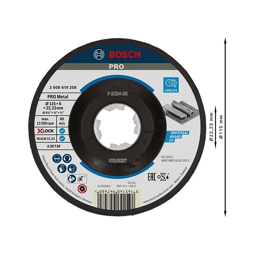Disco de rebarbar Ø115mm colado PRO Metal BOSCH  2