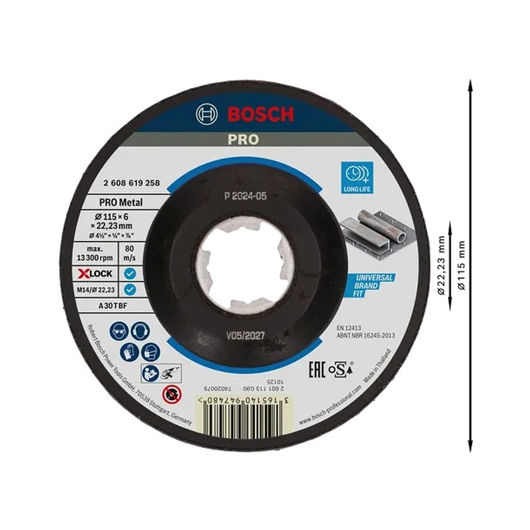 Disco de rebarbar Ø115mm colado PRO Metal BOSCH  2