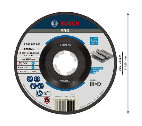 Disco de rebarbar Ø125mm colado PRO Metal BOSCH