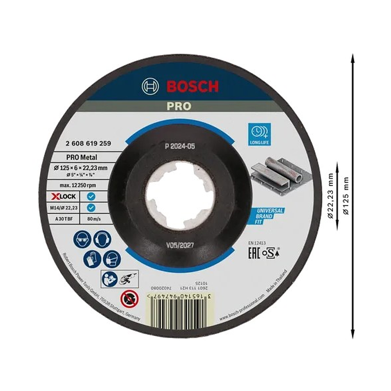 Disco de rebarbar Ø125mm colado PRO Metal BOSCH 2