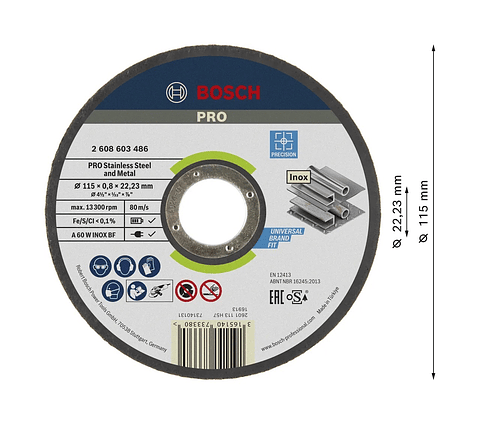Disco abrasivo colado Ø115mm PRO Stainless Steel and Metal BOSCH 