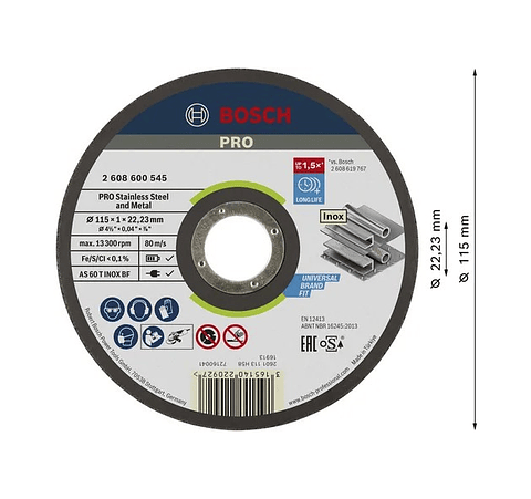 Disco abrasivo colado Ø115mm PRO Stainless Steel and Metal BOSCH 