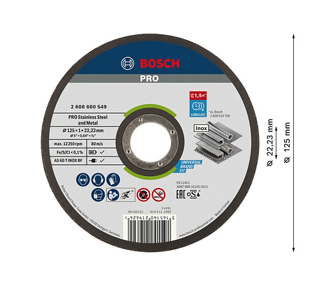 Disco abrasivo colado Ø125mm PRO Stainless Steel and Metal BOSCH
