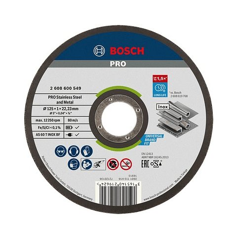 Disco abrasivo colado Ø125mm PRO Stainless Steel and Metal BOSCH