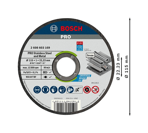 Disco abrasivo colado Ø115mm PRO Stainless Steel and Metal BOSCH