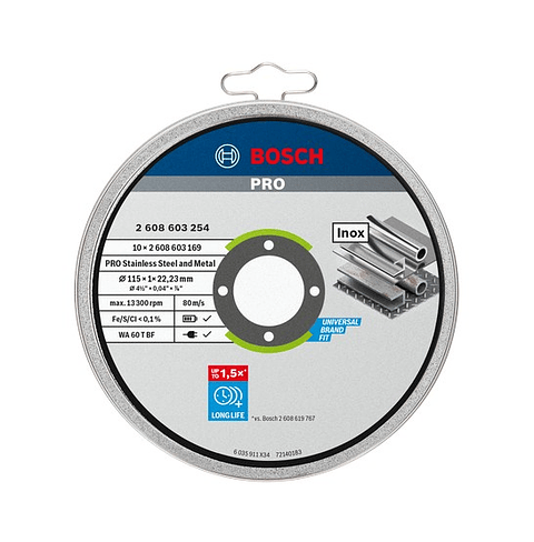 Disco abrasivo colado Ø115mm PRO Stainless Steel and Metal (10 unidades) BOSCH