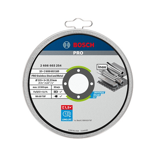 Disco abrasivo colado Ø115mm PRO Stainless Steel and Metal (10 unidades) BOSCH 1