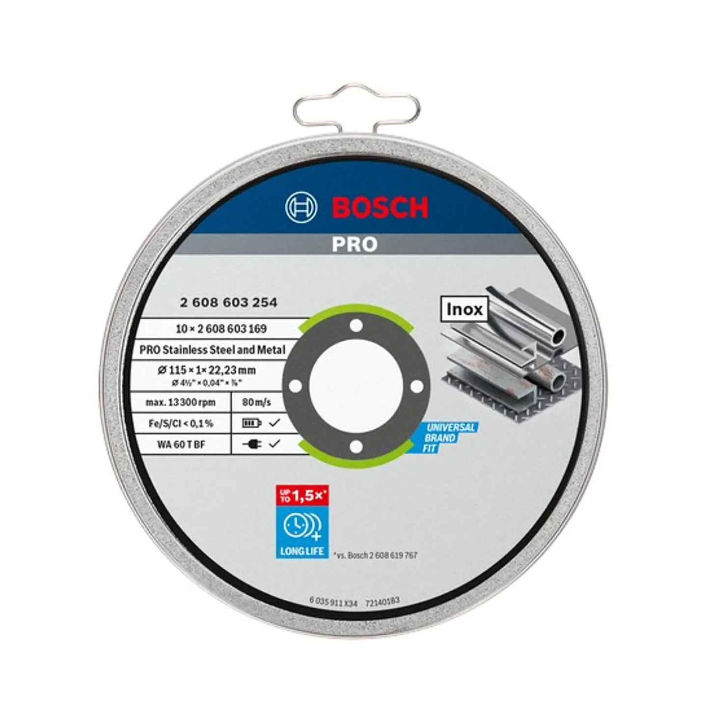 Disco abrasivo colado Ø115mm PRO Stainless Steel and Metal (10 unidades) BOSCH 1
