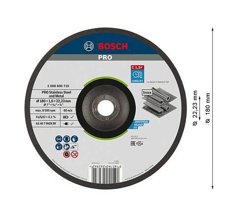 Disco abrasivo colado Ø180mm PRO Stainless Steel and Metal BOSCH 