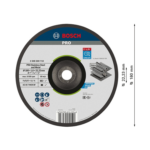 Disco abrasivo colado Ø180mm PRO Stainless Steel and Metal BOSCH  2