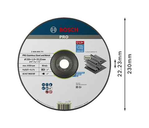Disco abrasivo colado Ø230mm PRO Stainless Steel and Metal BOSCH