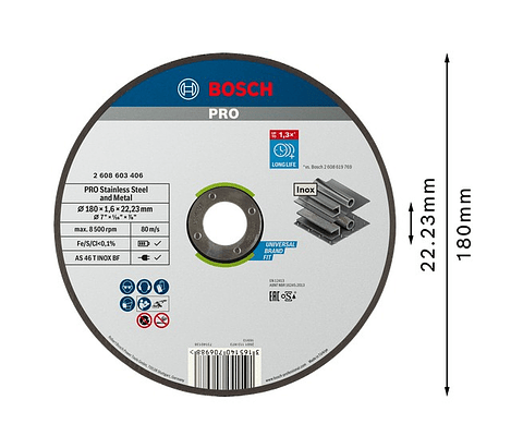 Disco abrasivo colado Ø180mm PRO Stainless Steel and Metal BOSCH