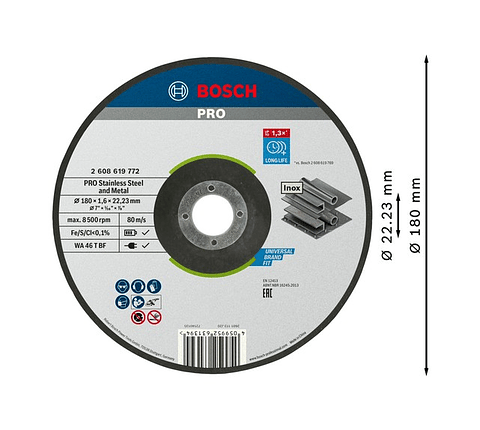 Disco abrasivo colado Ø180mm PRO Stainless Steel and Metal BOSCH