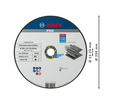 Disco abrasivo colado Ø230mm PRO Stainless Steel and Metal BOSCH 