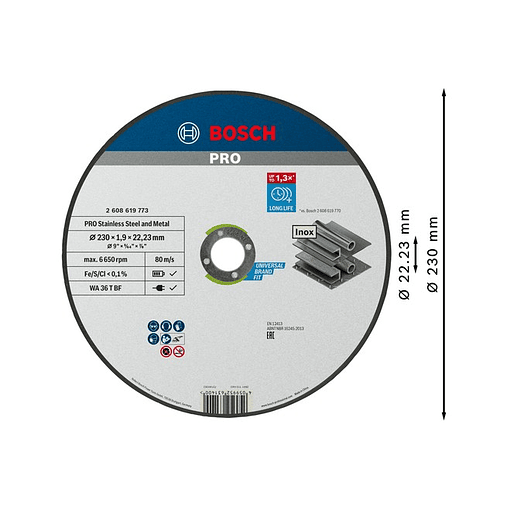 Disco abrasivo colado Ø230mm PRO Stainless Steel and Metal BOSCH  2
