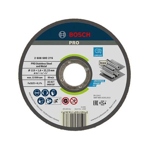 Disco abrasivo colado Ø115mm PRO Stainless Steel and Metal BOSCH  1