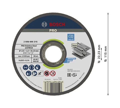Disco abrasivo colado Ø115mm PRO Stainless Steel and Metal BOSCH 