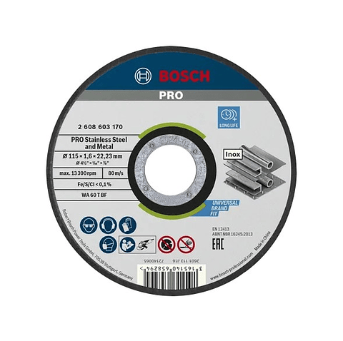 Disco abrasivo colado Ø115mm PRO Stainless Steel and Metal BOSCH