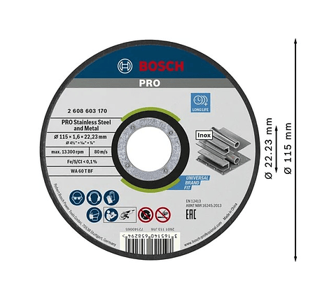 Disco abrasivo colado Ø115mm PRO Stainless Steel and Metal BOSCH