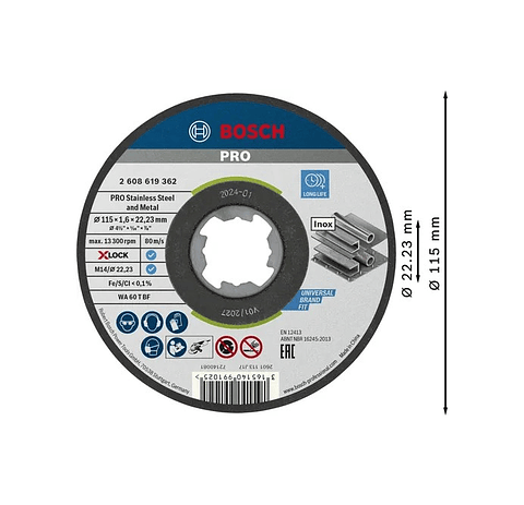 Disco abrasivo colado Ø115mm PRO Stainless Steel and Metal BOSCH