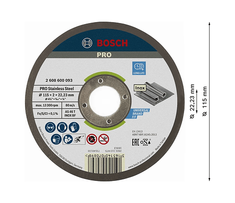 Disco abrasivo colado Ø115mm PRO Stainless Steel BOSCH 