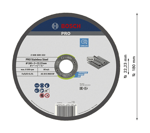 Disco abrasivo colado Ø180mm PRO Stainless Steel BOSCH
