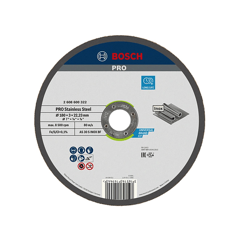 Disco abrasivo colado Ø180mm PRO Stainless Steel BOSCH