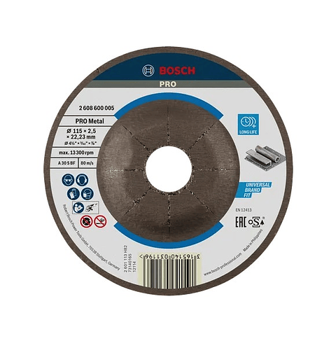 Disco abrasivo Ø115mm colado PRO Metal BOSCH 
