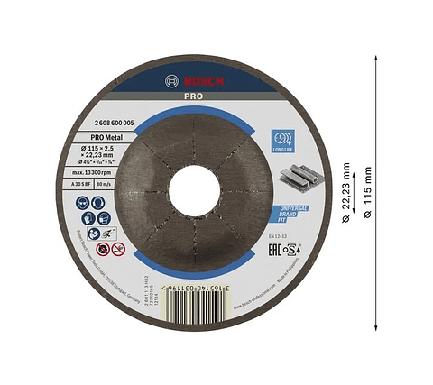 Disco abrasivo Ø115mm colado PRO Metal BOSCH 
