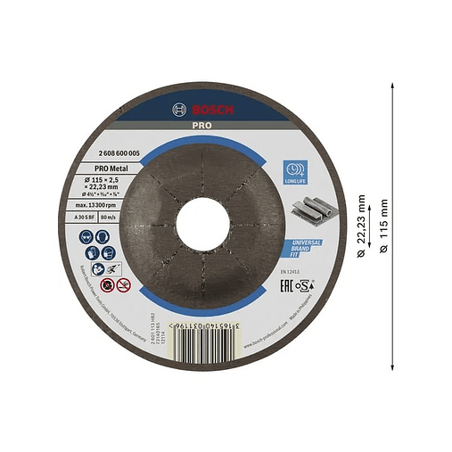 Disco abrasivo Ø115mm colado PRO Metal BOSCH  2