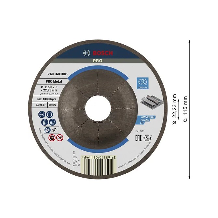 Disco abrasivo Ø115mm colado PRO Metal BOSCH  2