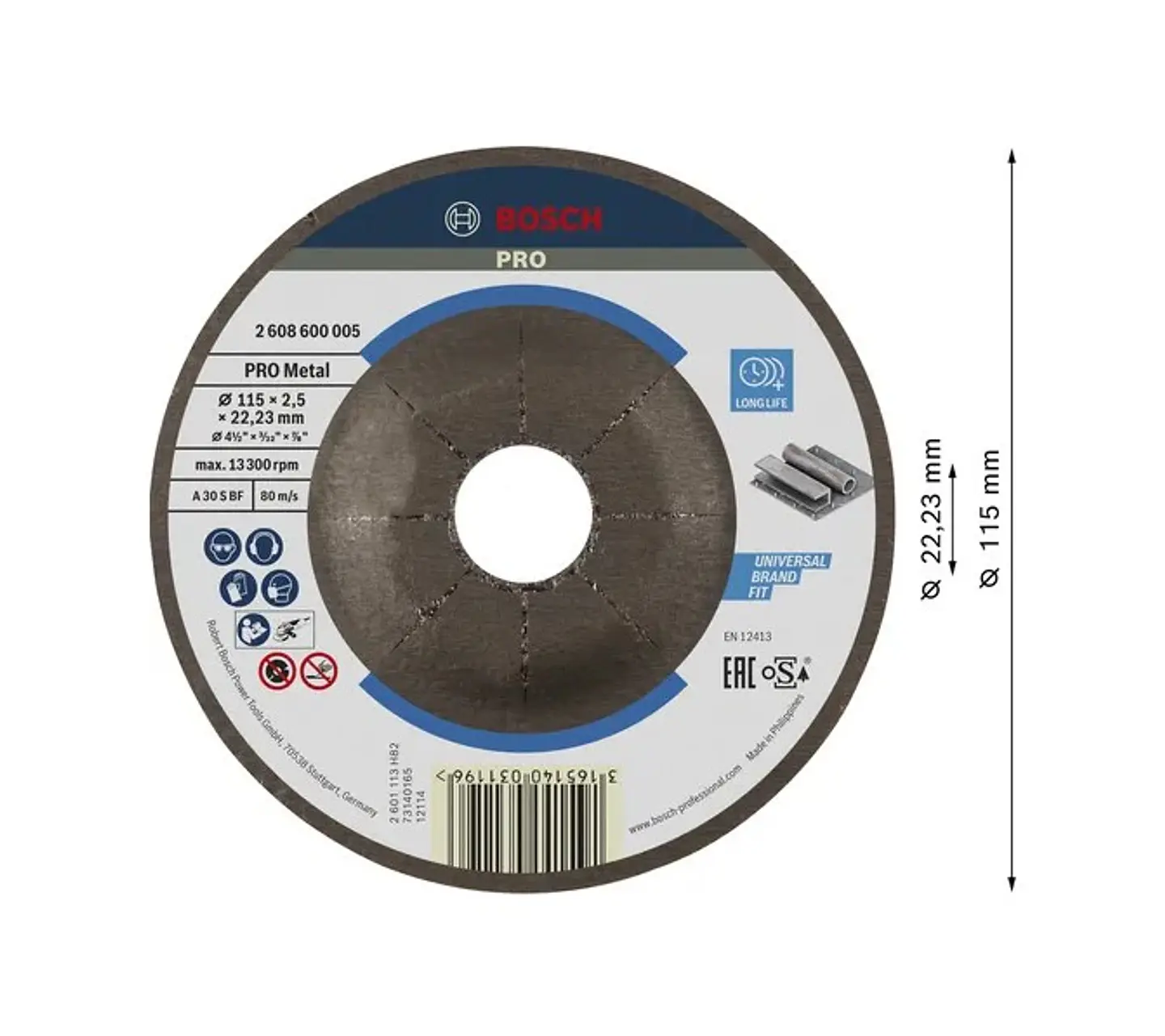 Disco abrasivo Ø115mm colado PRO Metal BOSCH  2