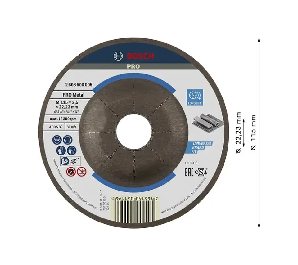 Disco abrasivo Ø115mm colado PRO Metal BOSCH  2
