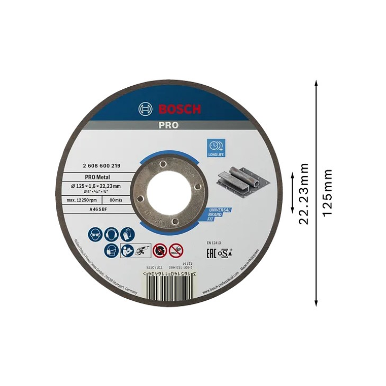 Disco abrasivo Ø125mm colado PRO Metal BOSCH  2
