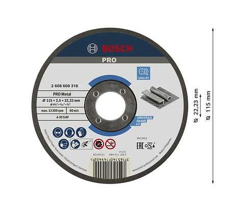 Disco abrasivo Ø115mm colado PRO Metal BOSCH