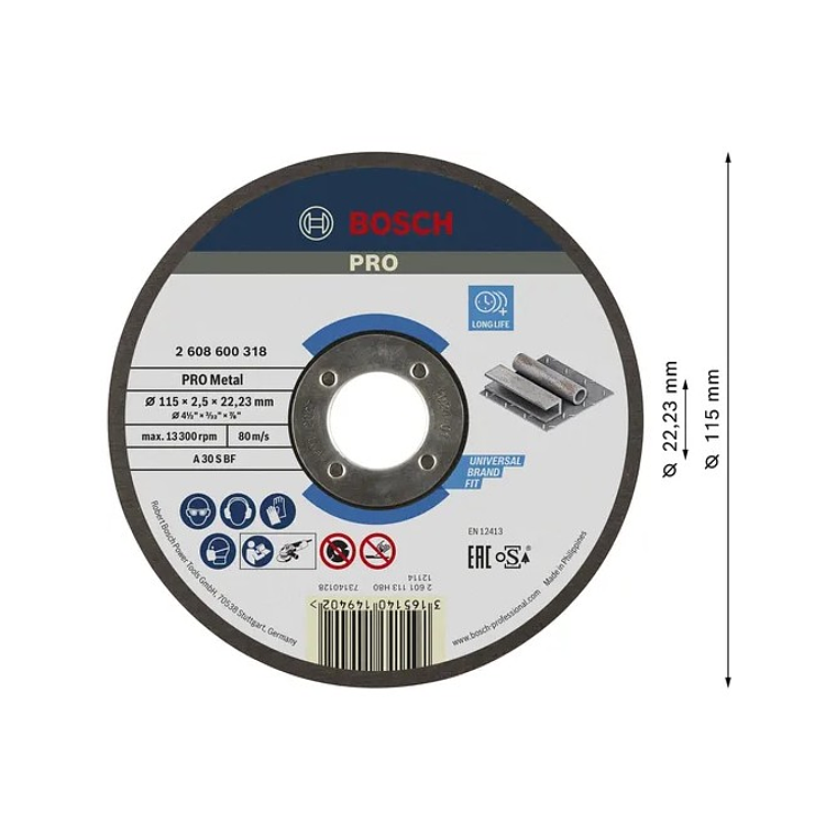 Disco abrasivo Ø115mm colado PRO Metal BOSCH 2