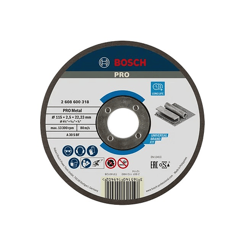 Disco abrasivo Ø115mm colado PRO Metal BOSCH