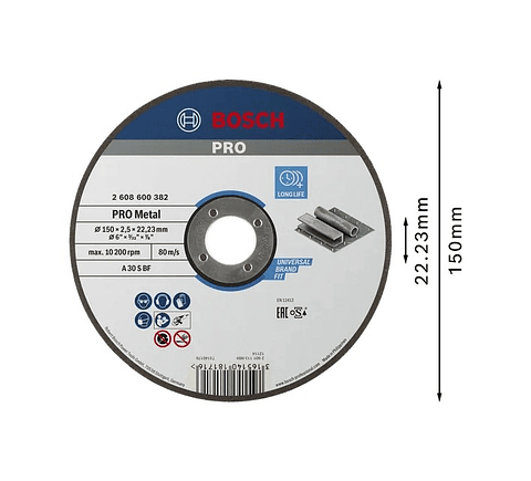Disco abrasivo Ø150mm colado PRO Metal BOSCH