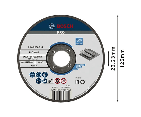 Disco abrasivo Ø125mm colado PRO Metal BOSCH