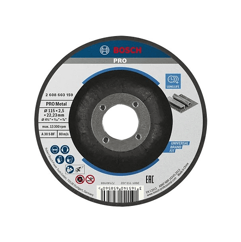 Disco abrasivo Ø115mm colado PRO Metal BOSCH