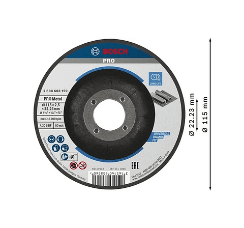 Disco abrasivo Ø115mm colado PRO Metal BOSCH