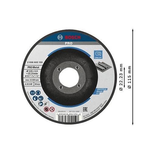 Disco abrasivo Ø115mm colado PRO Metal BOSCH 2