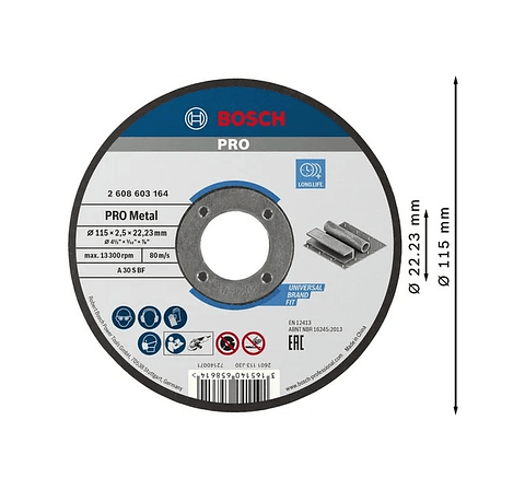 Disco abrasivo Ø115mm colado PRO Metal BOSCH