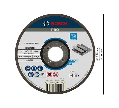 Disco abrasivo Ø115mm colado PRO Metal BOSCH